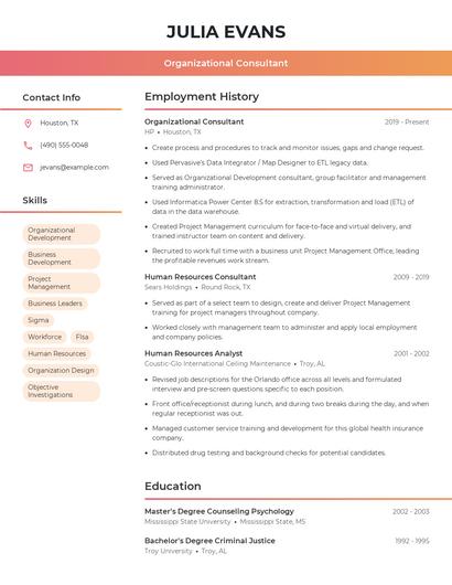Organizational Consultant Resume