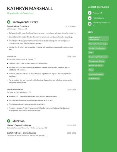 Organizational Consultant Resume