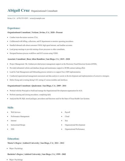 Organizational Consultant Resume