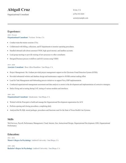 Organizational Consultant Resume