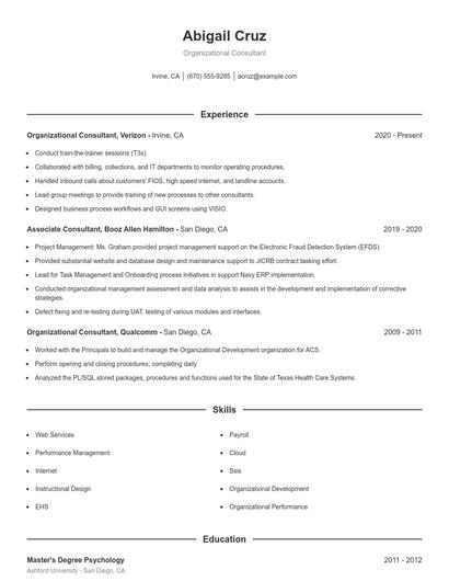 Organizational Consultant Resume