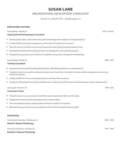 Organizational Development Consultant Resume
