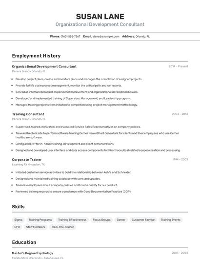 Organizational Development Consultant Resume