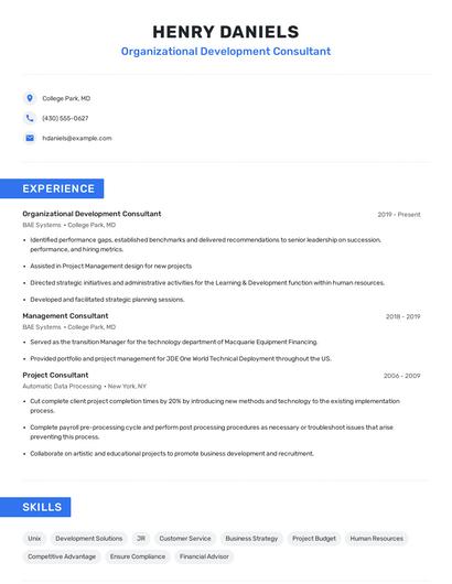 Organizational Development Consultant Resume