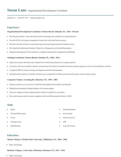 Organizational Development Consultant Resume