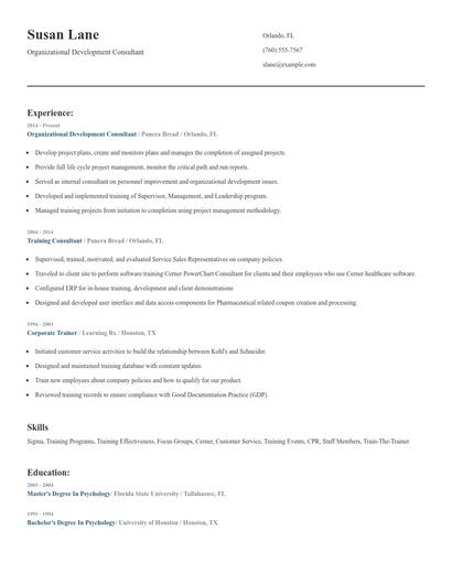 Organizational Development Consultant Resume