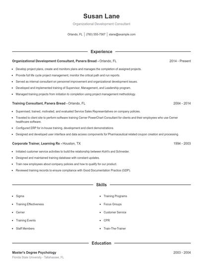 Organizational Development Consultant Resume