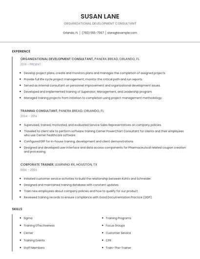 Organizational Development Consultant Resume