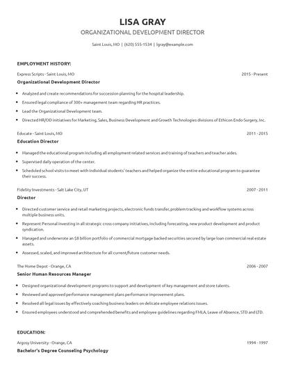 Organizational Development Director Resume