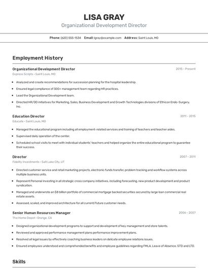 Organizational Development Director Resume