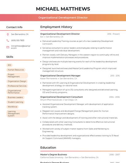 Organizational Development Director Resume