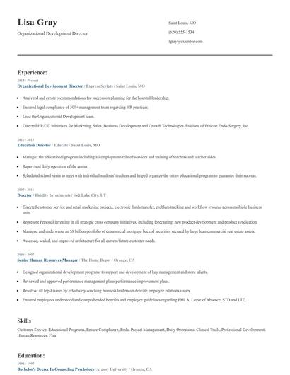 Organizational Development Director Resume