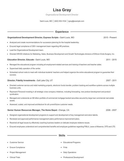 Organizational Development Director Resume