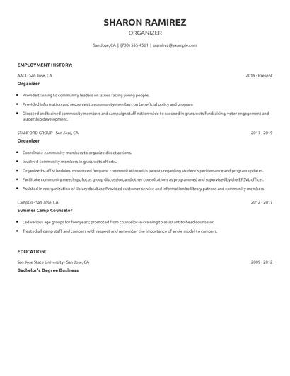Organizer Resume