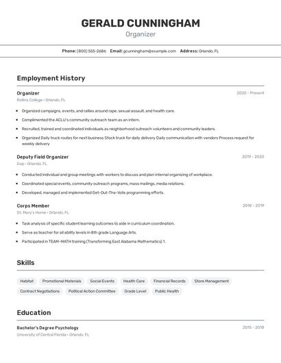 Organizer Resume
