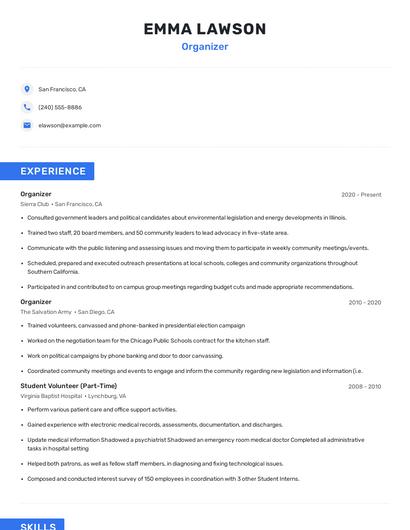 Organizer Resume