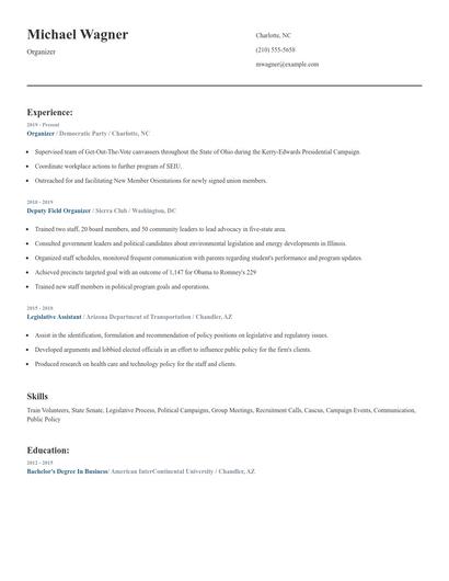 Organizer Resume
