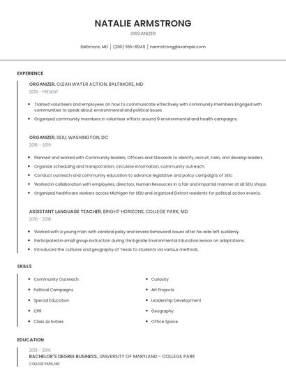 Organizer Resume