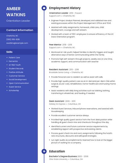 Orientation Leader Resume