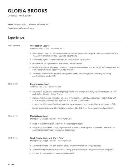 Orientation Leader Resume