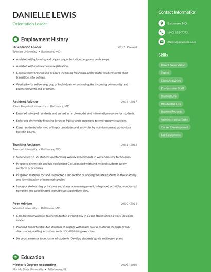 Orientation Leader Resume