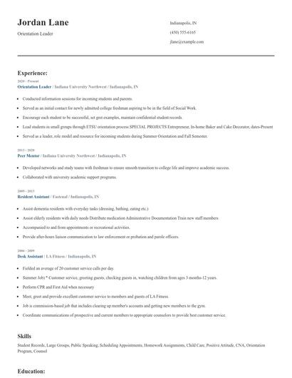 Orientation Leader Resume