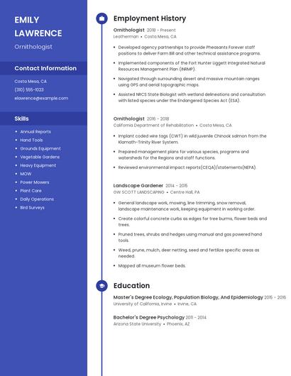 Ornithologist Resume