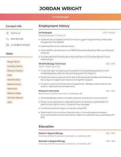 Ornithologist Resume