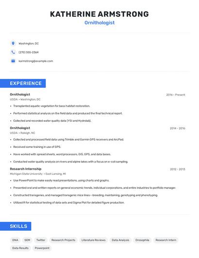 Ornithologist Resume