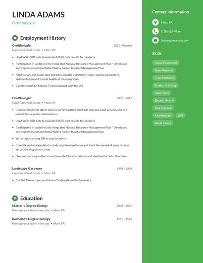 Ornithologist Resume
