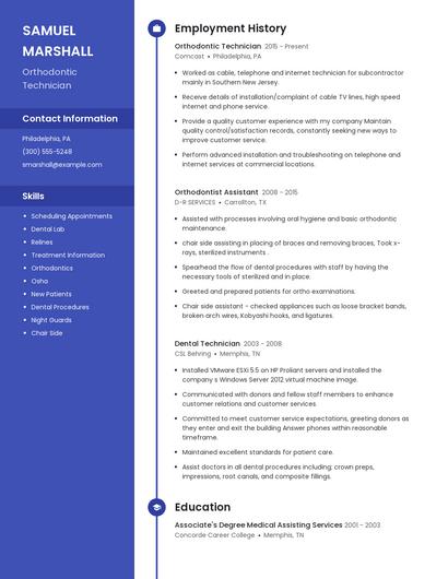 Orthodontic Technician Resume