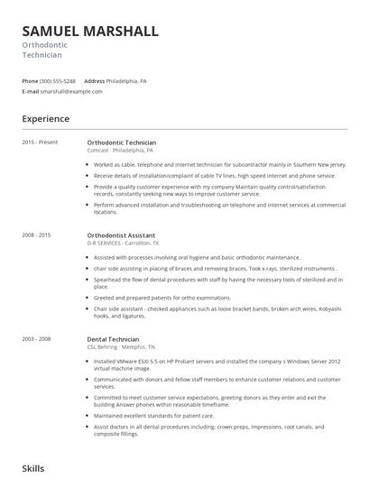 Orthodontic Technician Resume