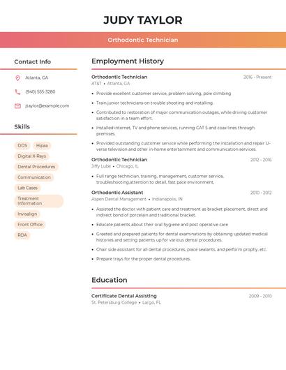 Orthodontic Technician Resume