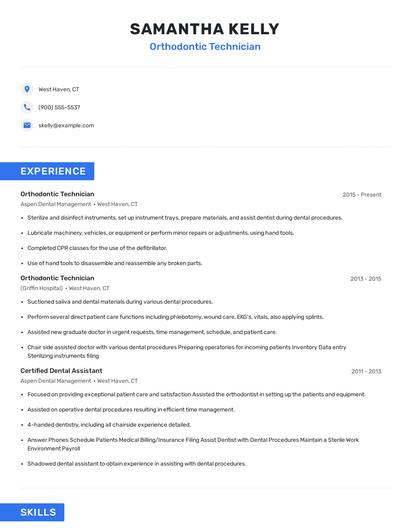 Orthodontic Technician Resume