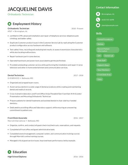 Orthodontic Technician Resume