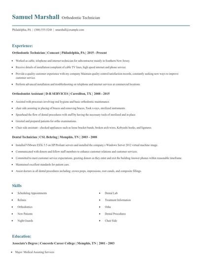 Orthodontic Technician Resume