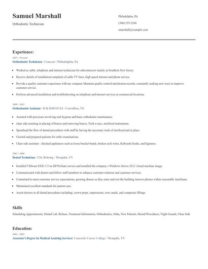 Orthodontic Technician Resume