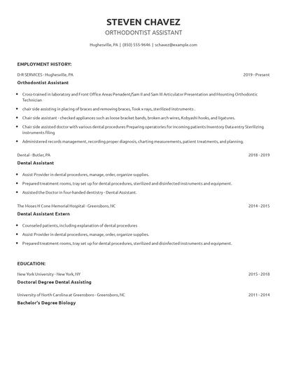 Orthodontist Assistant Resume
