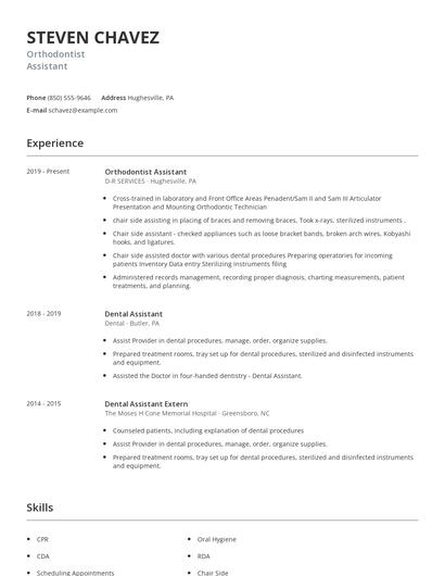 Orthodontist Assistant Resume