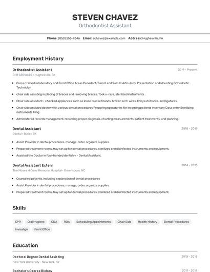 Orthodontist Assistant Resume