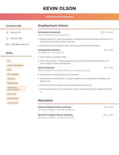 Orthodontist Assistant Resume