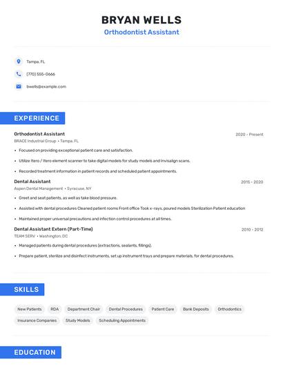 Orthodontist Assistant Resume