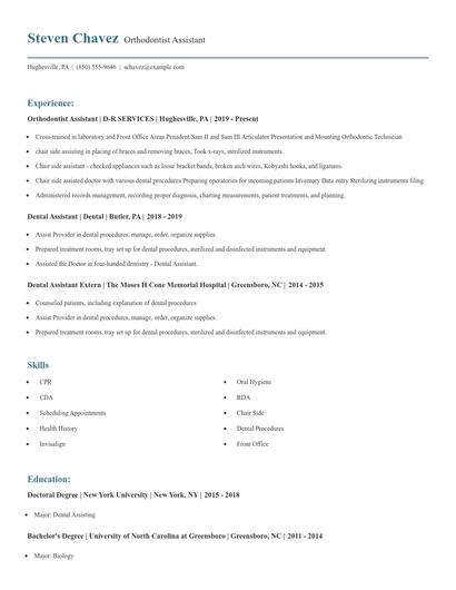 Orthodontist Assistant Resume