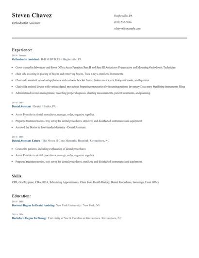 Orthodontist Assistant Resume