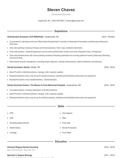 Orthodontist Assistant Resume
