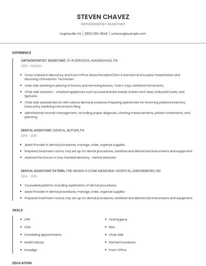 Orthodontist Assistant Resume