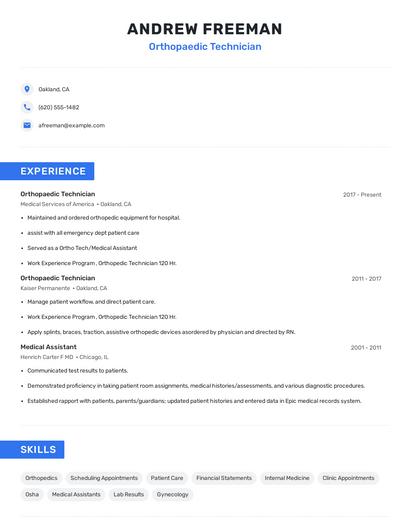 Orthopaedic Technician Resume