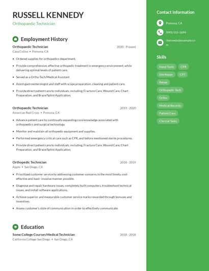 Orthopaedic Technician Resume