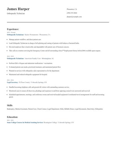 Orthopaedic Technician Resume