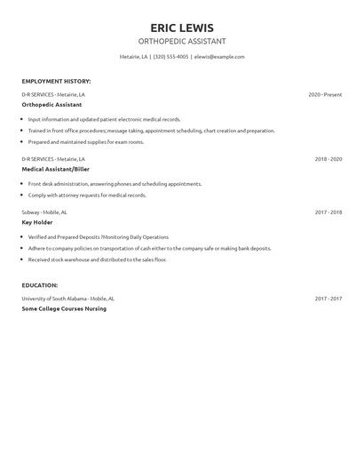 Orthopedic Assistant Resume